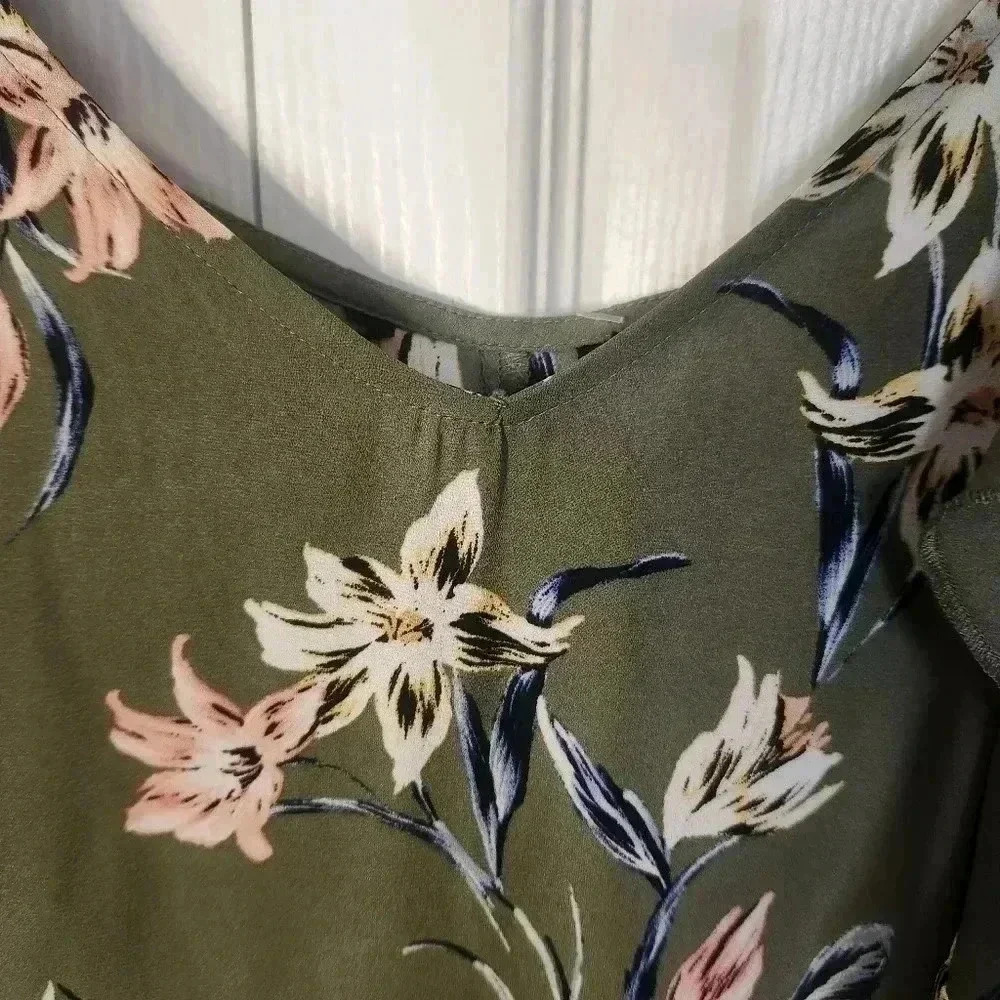 George Plus Size Olive Floral Cold Shoulder Top | Flowy Ruffle | 1X - Picture 9 of 11
